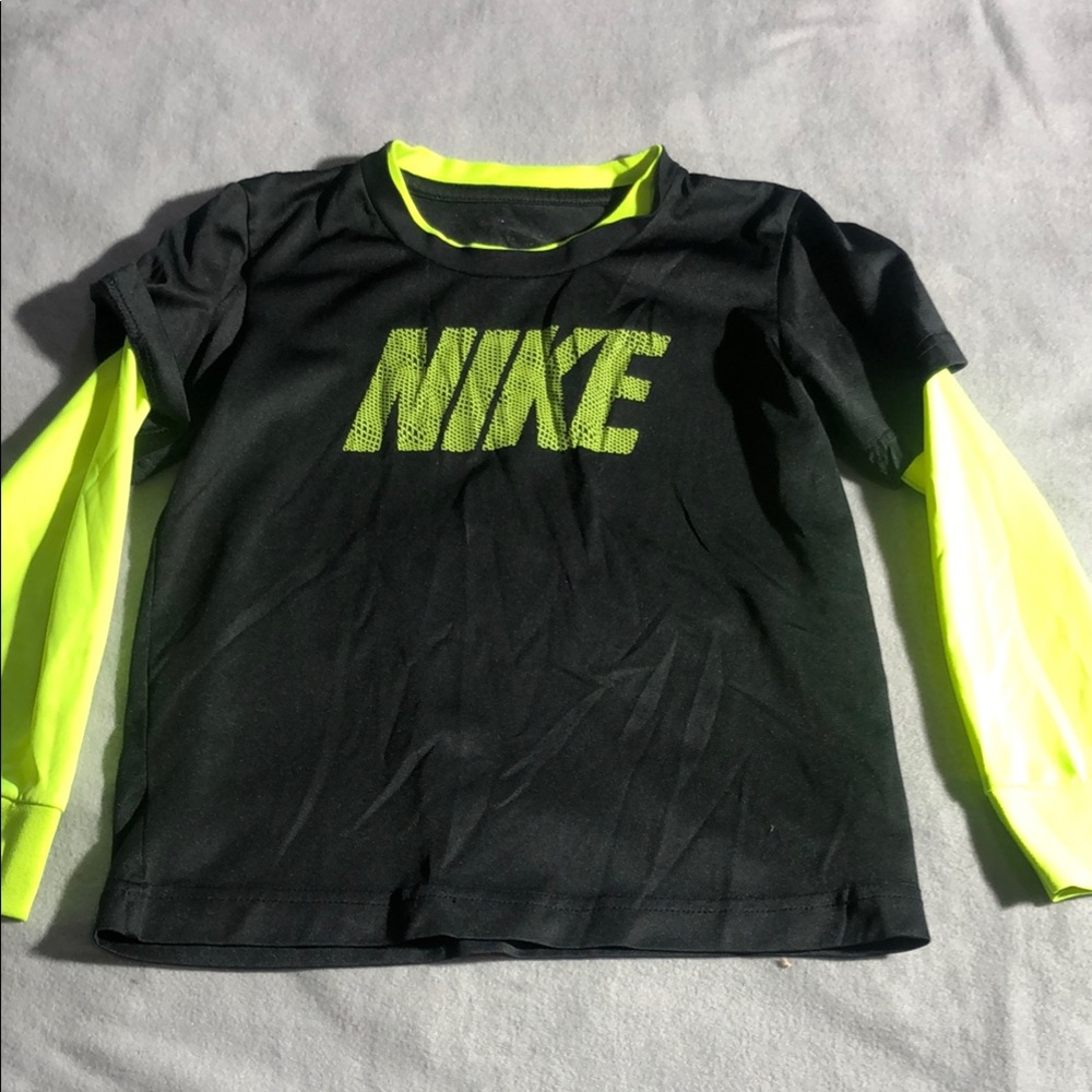 Nike Black and Neon Green Long Sleeve Shirt